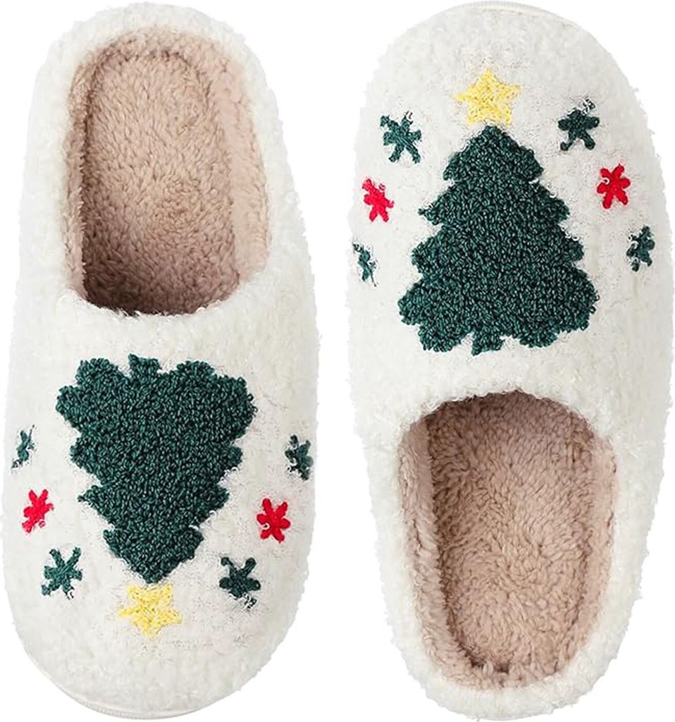 ASKSA Weihnachten Rentier Hausschuhe Winter Pluesch Pantoffeln Hausschuhe Warme Slippers, Gruen, Groesse: 44-45
