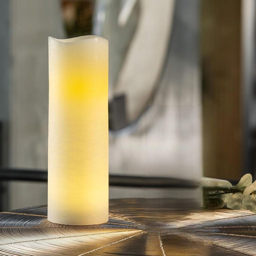 LED Kerze 30cm Wachs Creme mit Timer Flackereffekt
