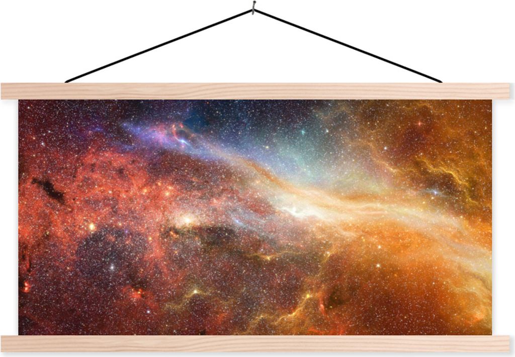MuchoWow Textilposter Weltraum - Sterne - Orange 120x60 cm mit holzfarbenen Rahmen - Klemmleiste