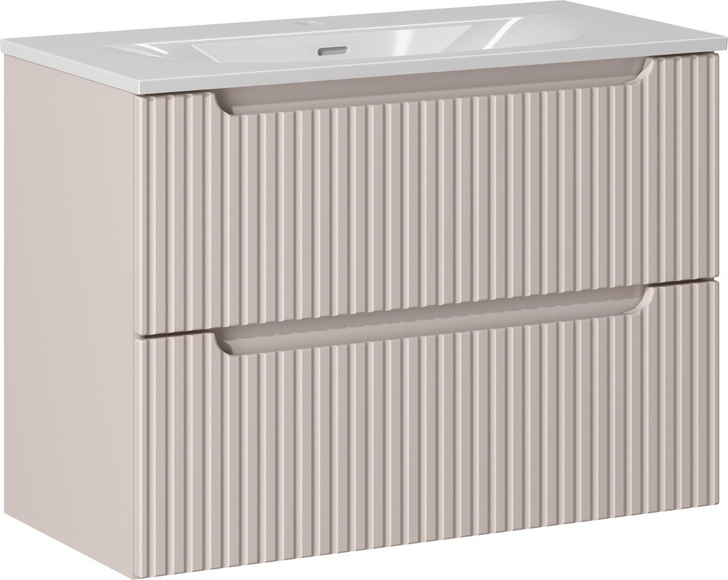 Badezimmerschrank 80 Cm Mit Waschbecken Und Gefrästen Schubladen Kaschmir