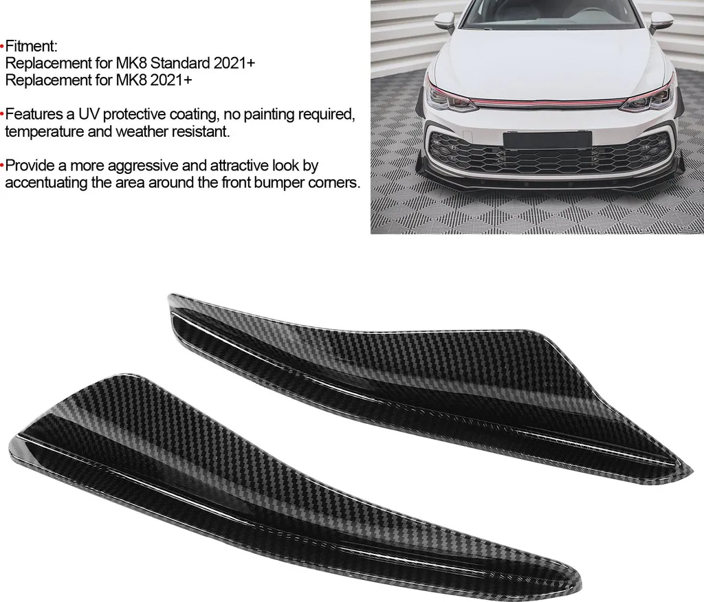 2 Canards de Pare-chocs Avant Style Maxton pour VW Golf MK8 2021+ Carbone