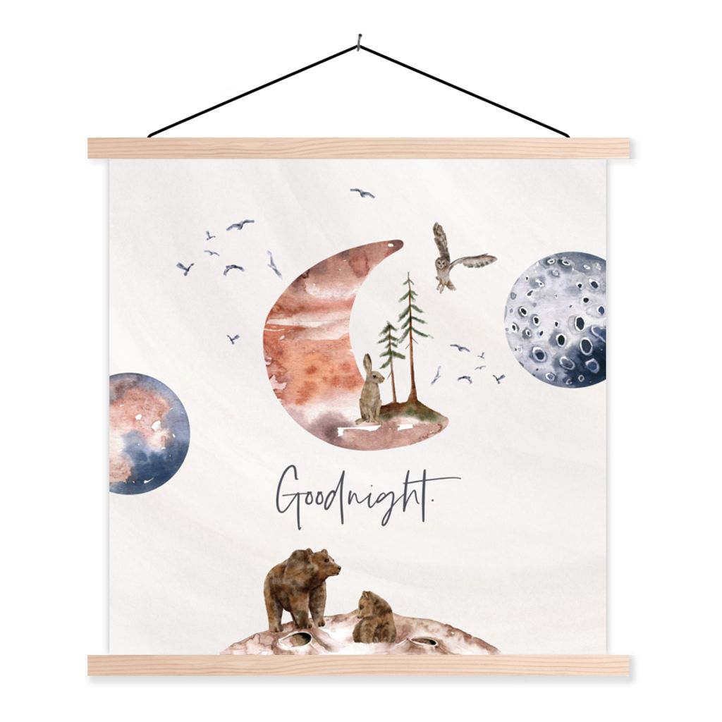 MuchoWow Textilposter Zitate - Gute Nacht - Sprichwörter - Kinder - Jungen - Mädchen - Kind 60x60 cm mit holzfarbenen Rahmen - Wanddekoration
