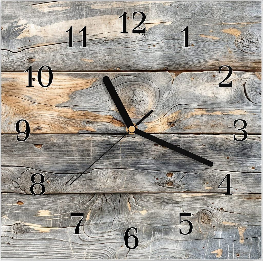 Wanduhr aus Glas mit Motiv Vintage Holzplanken- 30 x 30 cm - inkl. Aufhängesystem