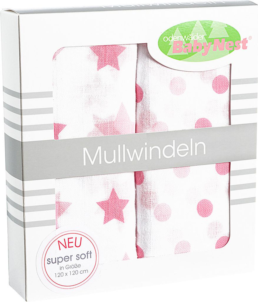 Odenwälder 10085-300 Doppelmull Windeln 2er Box Sterne/Tupfen rose
