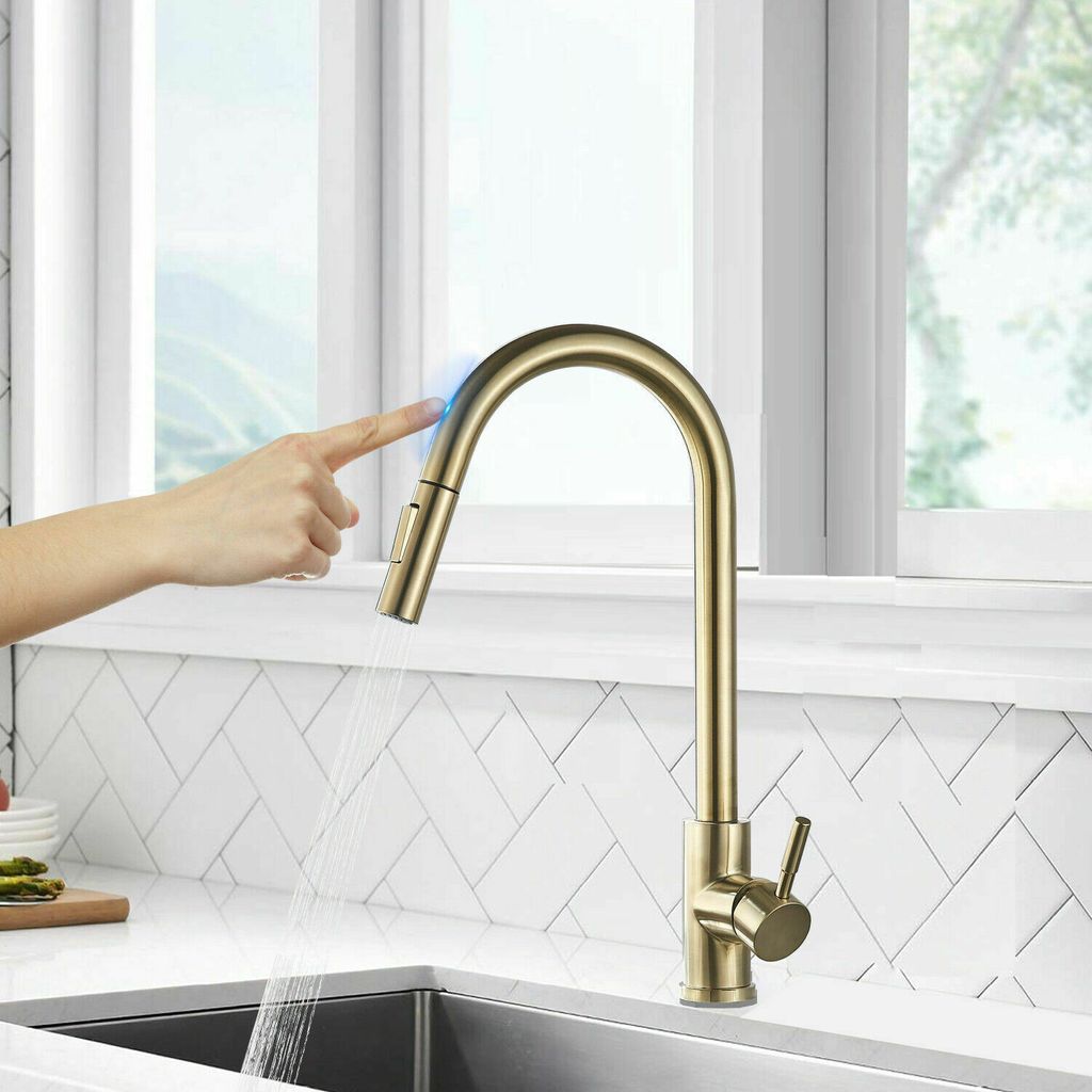 Touch Sensor Küche Edelstahl Wasserhahn mit Brause Ausziehbar Weiß  Küchenarmatur