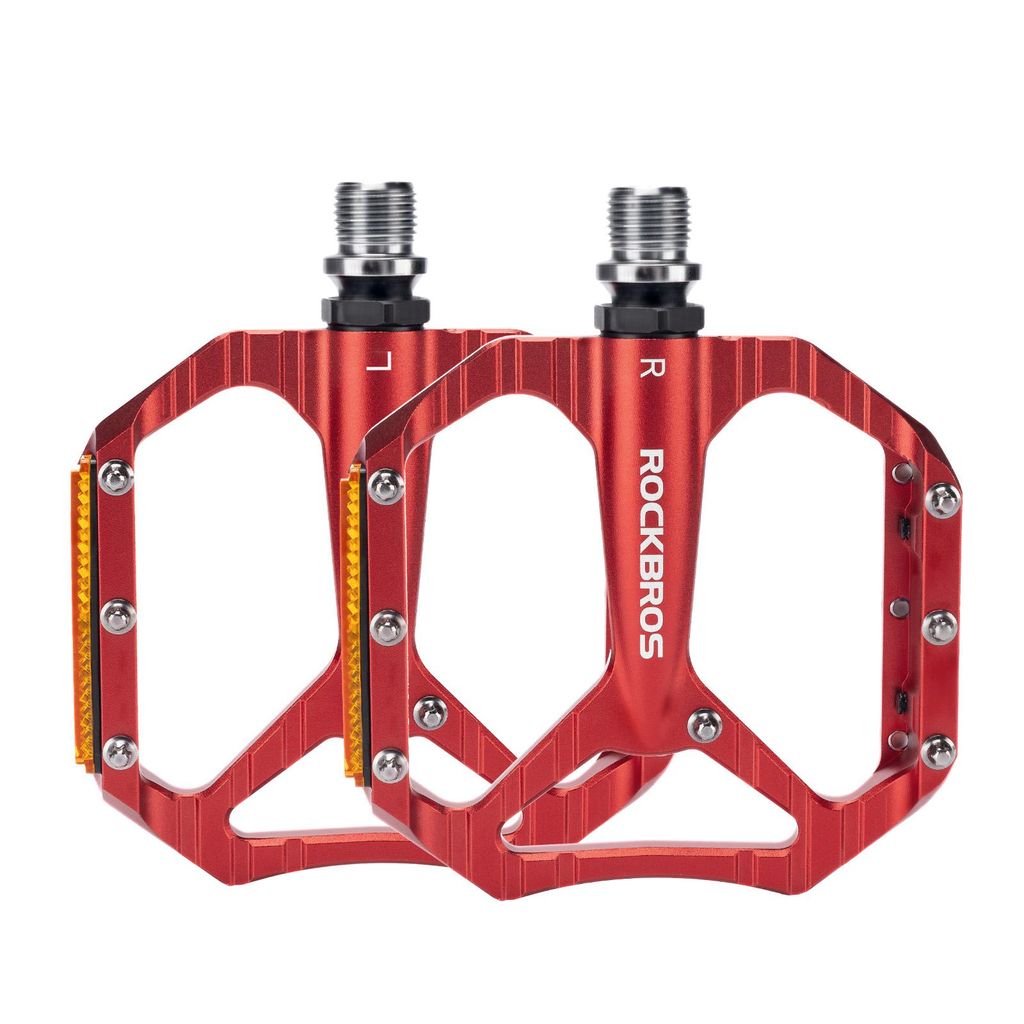 ROCKBROS Fahrradpedale Aluminium rutschfest Plattformpedale mit Reflektoren 9/16" Achse für MTB, Rennrad Rot