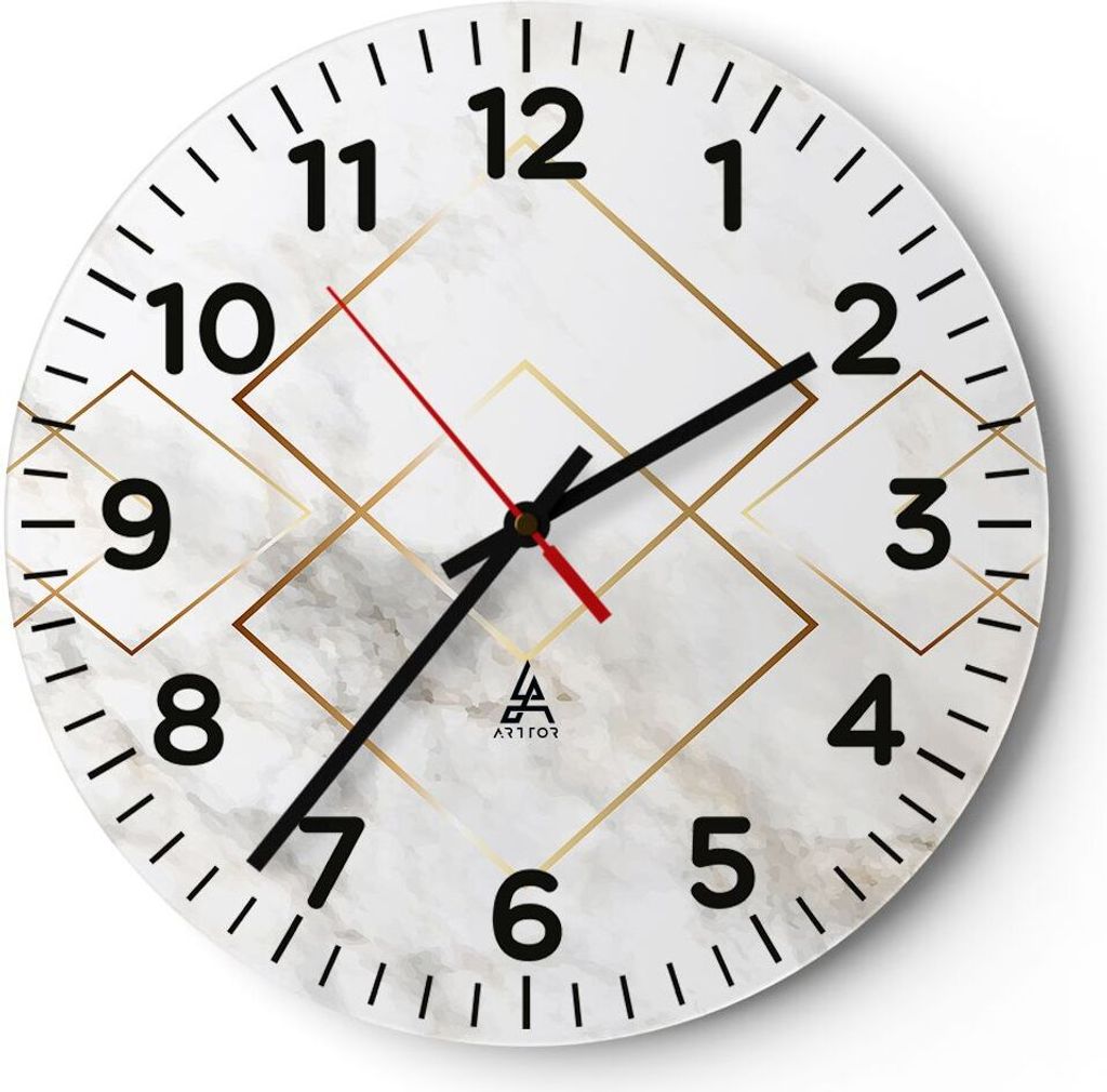 Wanduhr - Rund - Glasuhr - Abstraktion modern - 30x30cm - Schleichendes Uhrwerk - Lautlos - zum Aufhängen bereit - Dekoration Modern - Wanddekorat...