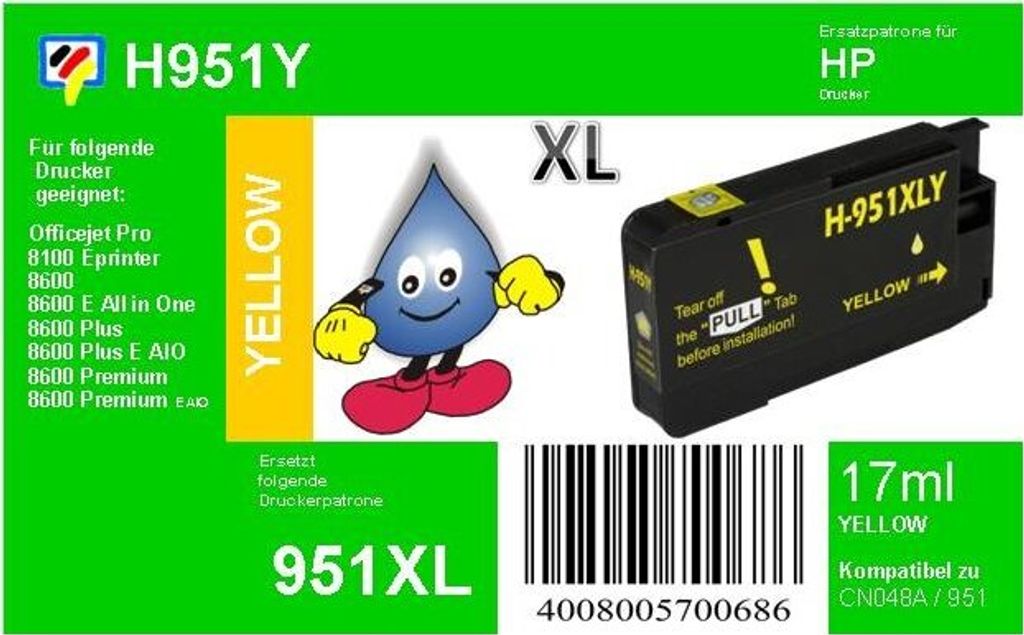 HP951Y- TiDis Ersatzpatrone - yellow - mit 17ml Inhalt ersetzt CN048A HP951YXL