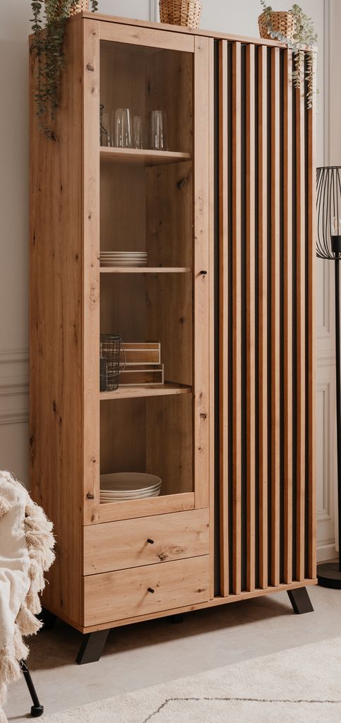 Stauraumvitrine "Madem" Vitrinenschrank in Eiche Artisan 92 Produktbild 