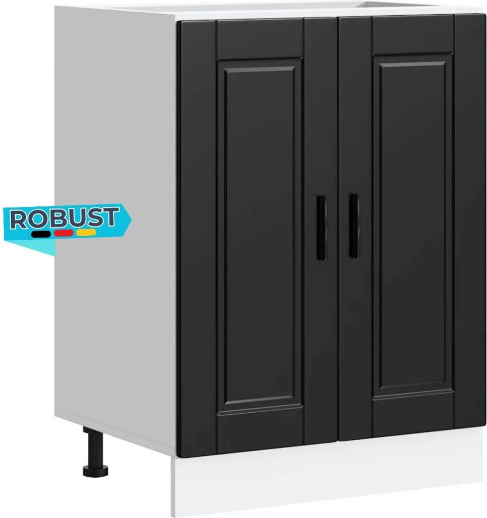 Küchenunterschrank THEO Schwarz 60x46x81,5 cm | Küche Unterschrank mit Türen