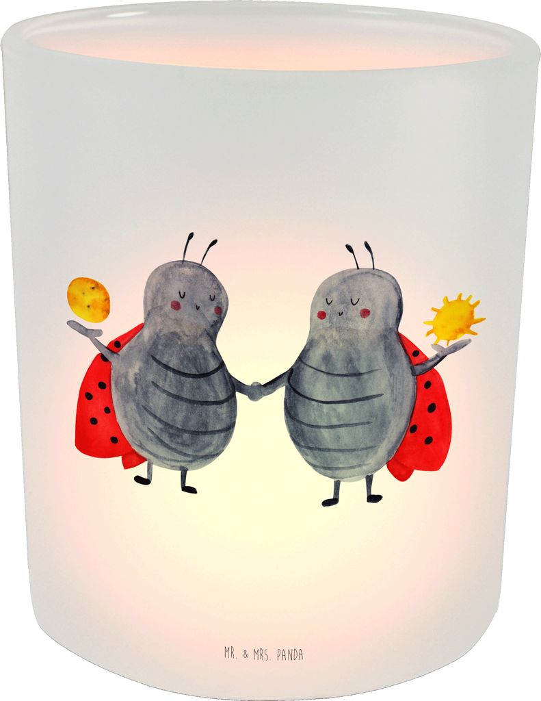 Mr. & Mrs. Panda Kerzenhalter Sternzeichen Zwilling - Transparent - Geschenk, Teelichthalter Glas, Zwillingsschwester, Zwillinge, Windlicht, Marien...