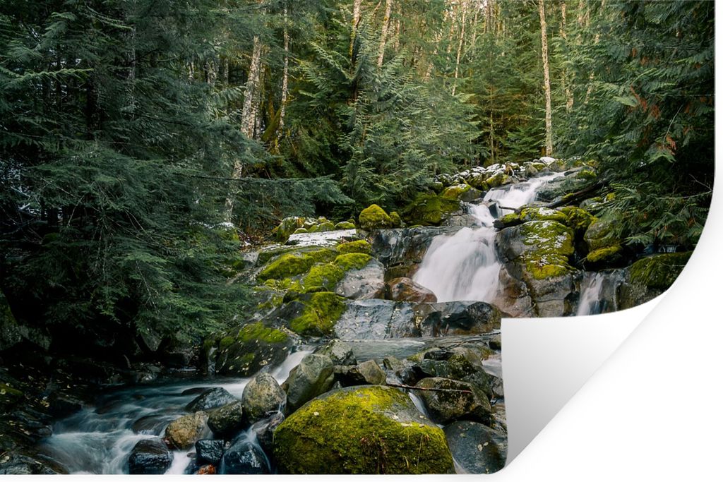 MuchoWow Wandtattoo Wandsticker Wandaufkleber Natur - Wasserfall - Bäume - Herbst 60x40 cm Selbstklebend und Repositionierbar - Wierderverwendba...