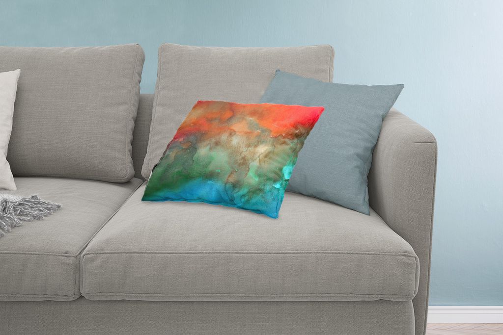 MuchoWow Zierkissen Sofakissen Wohnzimmer Dekokissen 60x40 cm Aquarell - Rot - Grün - Braun - Kopfkissen - Polster mit Foto