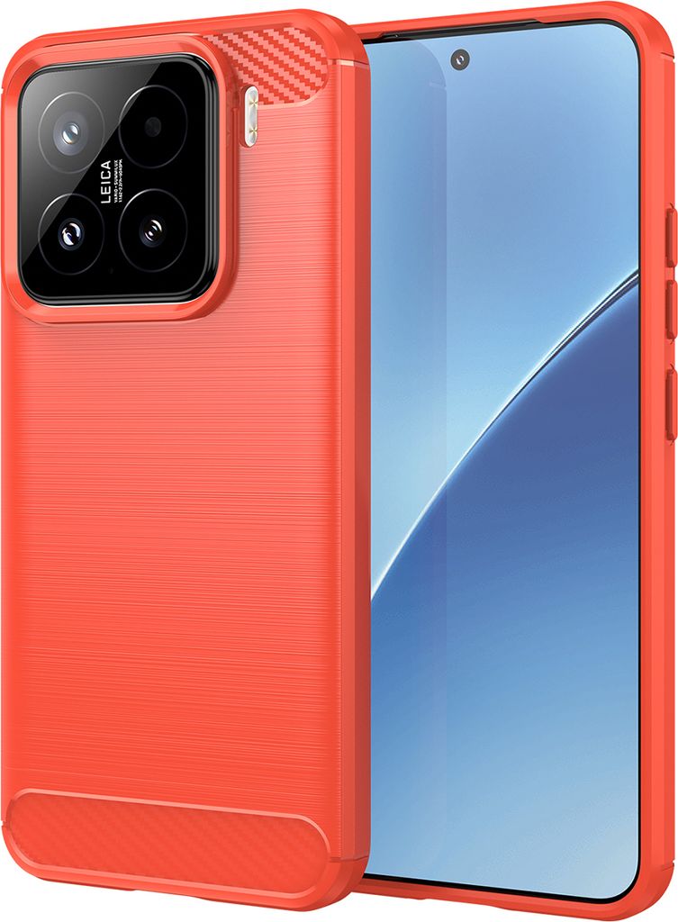 Hülle für Xiaomi 15 Carbon-Faser Weich TPU Silikon Stoßfest Handyhülle Rot