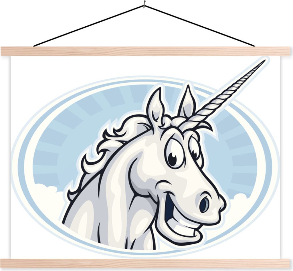 MuchoWow Textilposter Illustration des Gesichts eines Einhorns - Mädchen - Kinder - Kinder 120x90 cm mit holzfarbenen Rahmen - Magnetisch