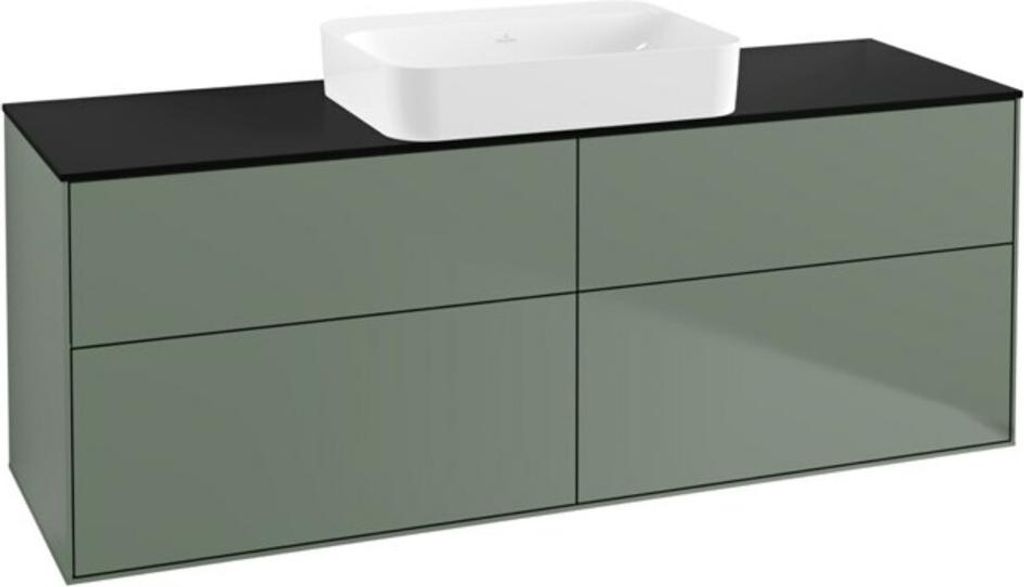Villeroy & Boch Finion Waschtischunterschrank, 4 Auszüge, mit integrierter Beleuchtung, Waschbecken mittig, ohne Hahnloch, 1600x603x501mm, Glass B...