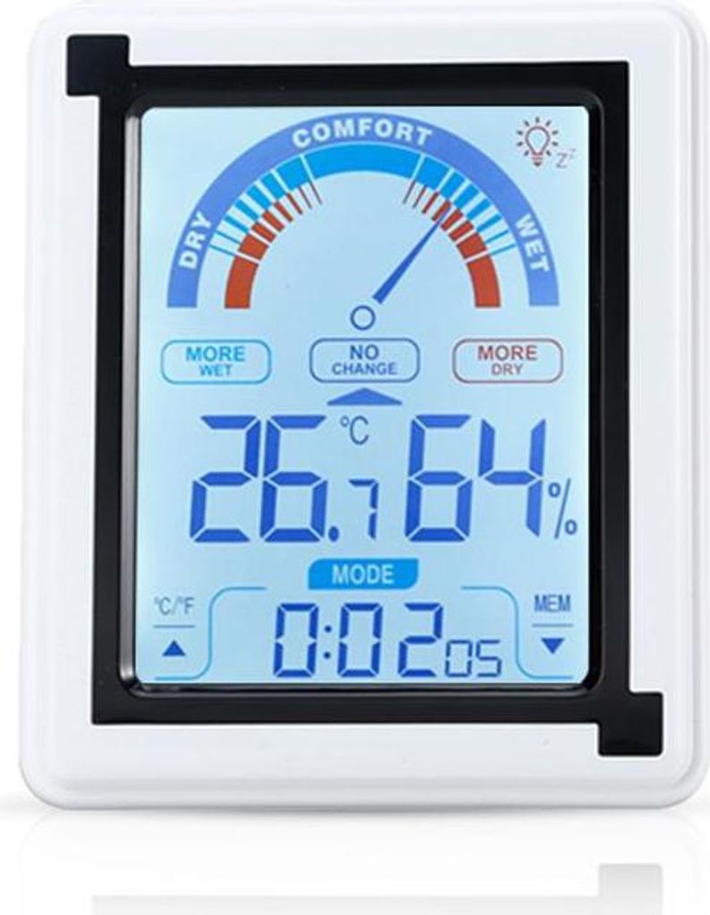 Intirilife Elektronisches Thermometer in WEISS – LCD Touch Thermometer mit Uhr Messgerät für Temperatur, Luftfeuchtigkeit umstellbar auf Fahren...