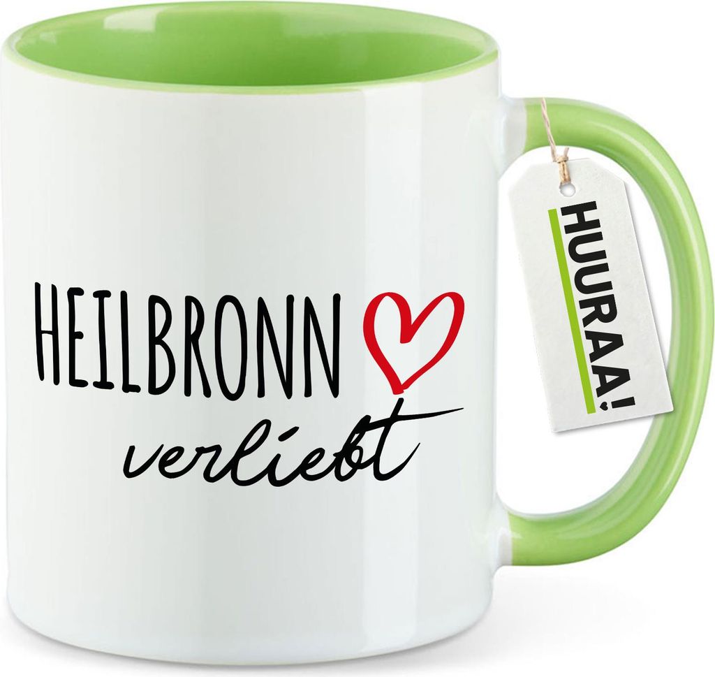 Huuraa Kaffeetasse Heilbronn verliebt 330ml Grün Keramik Kaffeebecher Geschenkidee