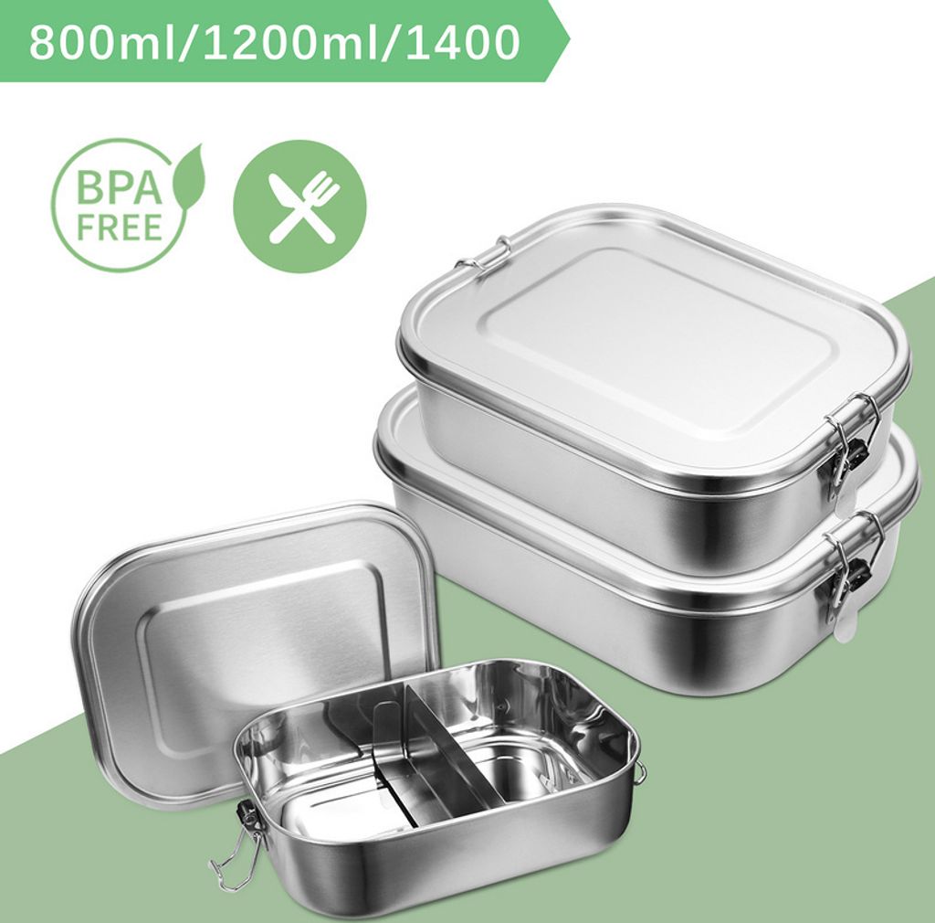 Clanmacy 800+1200+1400ml Brotdose ohne Plastik BPA frei brotdose edelstahl Edelstahl Lunchbox