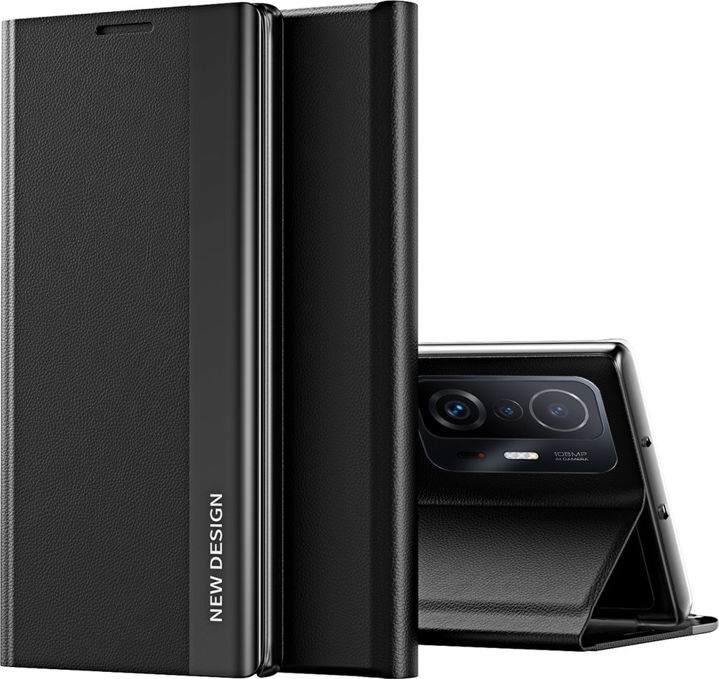 Xiaomi Mi 11T Pro Hülle, Dünn Leder PolyurethanMagnetisch Klapp Stand Schutzhülle für Xiaomi Mi 11T / Mi 11T Pro Schwarz