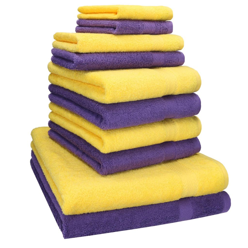 Betz 10-tlg. Handtuch-Set PREMIUM CLASSIC 2 Duschtücher 4 Handtücher 2 Gästetücher 2 Seiftücher Farbe: lila & gelb