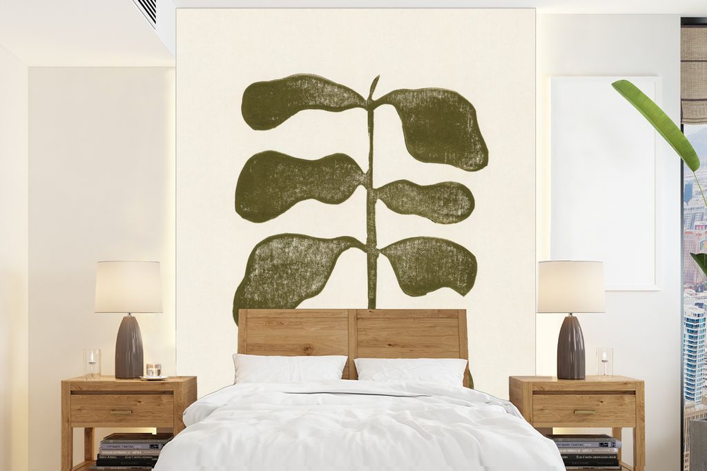 MuchoWow Fototapete für Wohnzimmer oder Schlafzimmer Wandtapete Vinyl Motivtapete Pflanze - Grün - Pastell - Blume - 175x240 cm - Schlafzimmert...