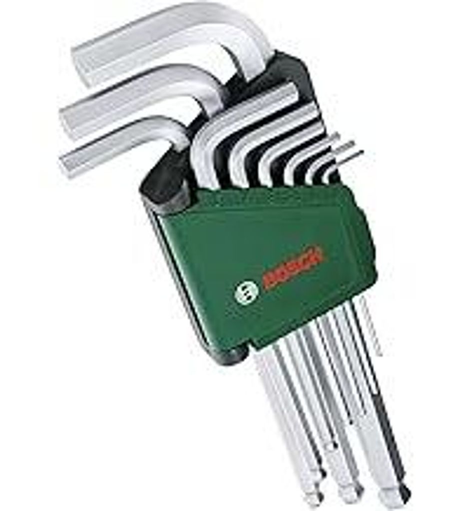 Bosch Innensechskantschlüssel-Set, 9-teilig (Mit Kugelkopf für vielseitige Aufgaben, aus hochwertigem S2-Stahl, 1,5–10 mm, lange Ausführung, A...