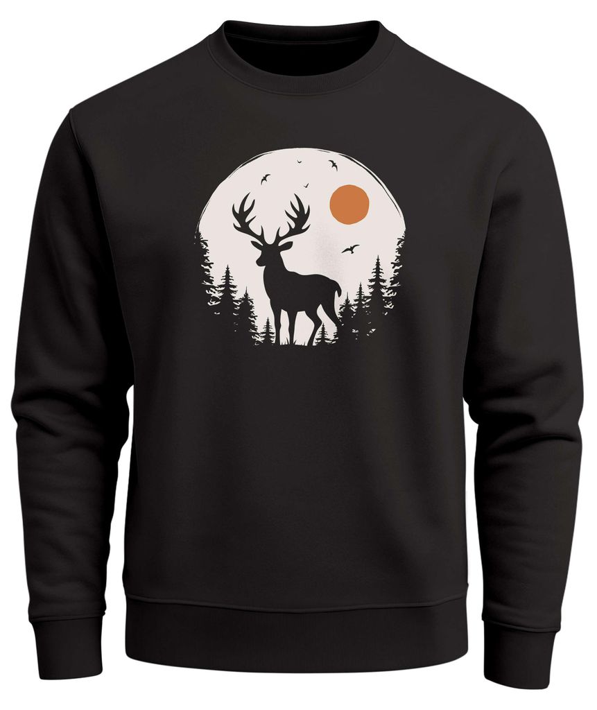 Sweatshirt Herren Frontprint Pullover mit Print Waldmotiv Hirsch Outdoor Streetwear Fashion Streetwear Neverless