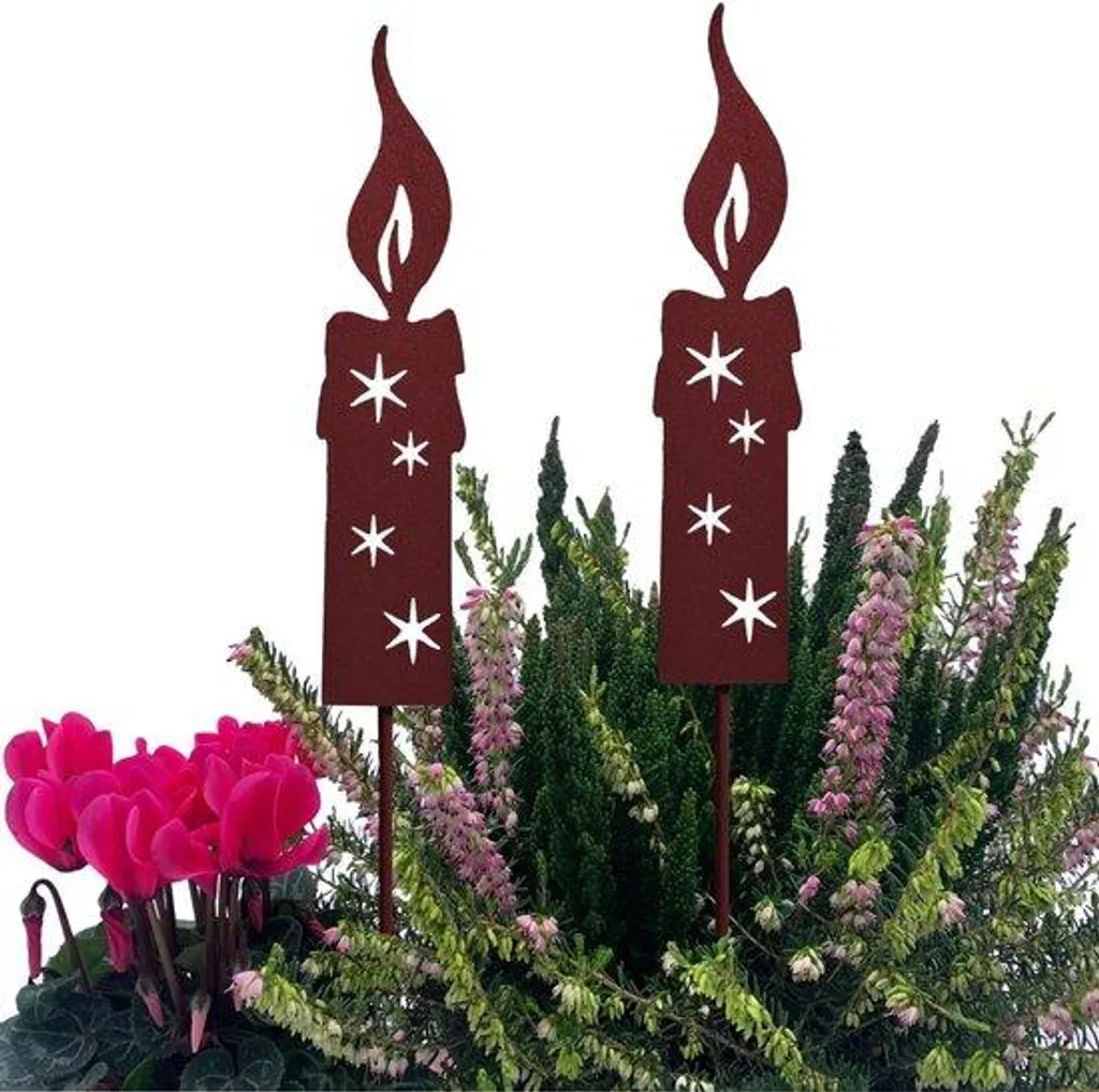 Bougies Décoratives à Piquer pour Jardin : Noël en Métal Brun 25 cm