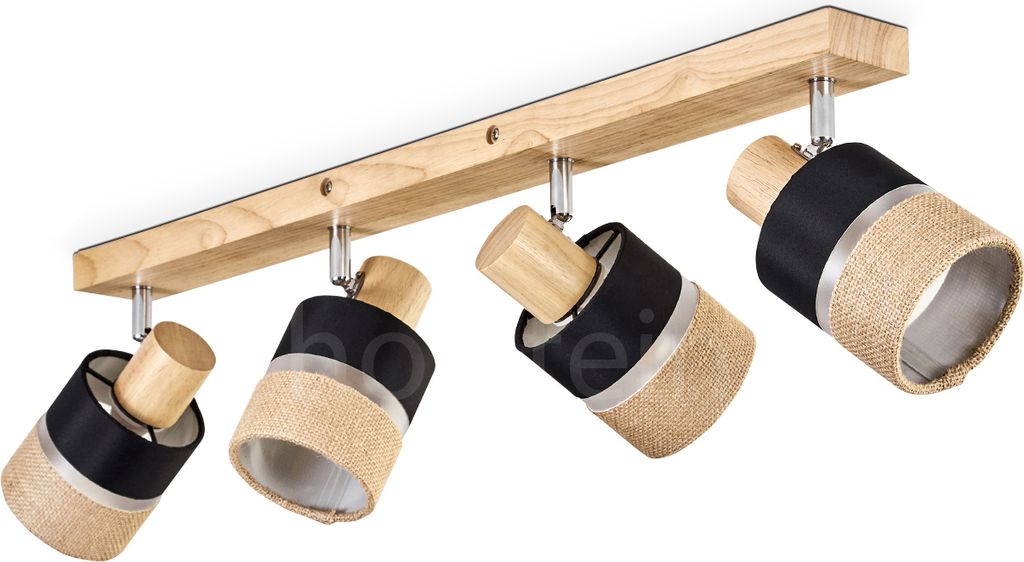 Frazzanò Deckenlampe aus Holz/Metall/Leinen in Naturfarben/Chrom/Schwarz