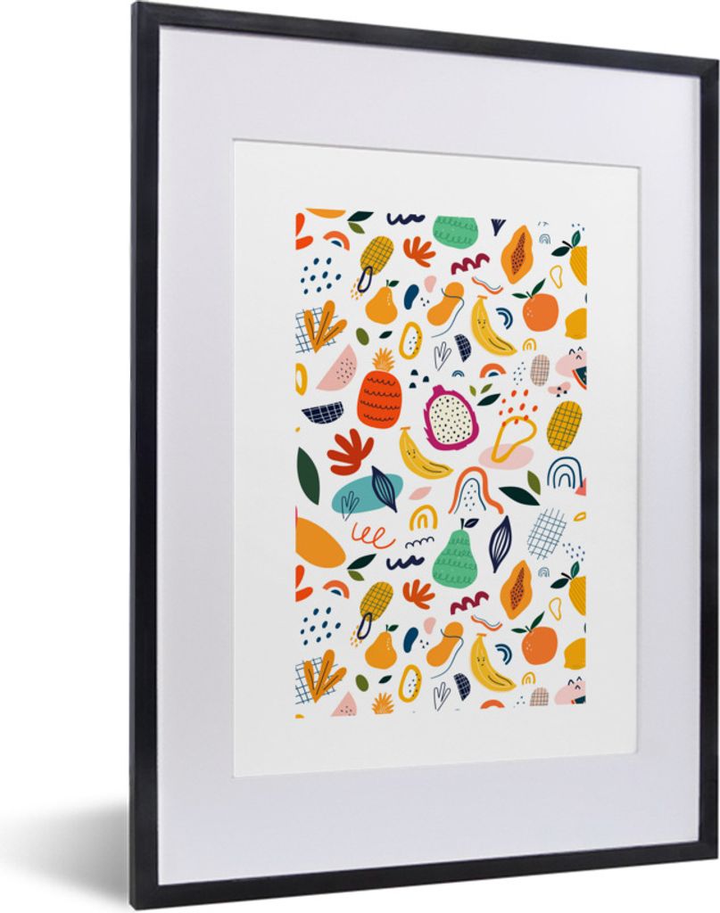 MuchoWow Gerahmtes Poster Obst - Lebensmittel - Muster - Abstrakt - Bananen 30x40 cm - Poster mit Schwarzem Bilderrahmen Wandposter Rahmen Foto B...