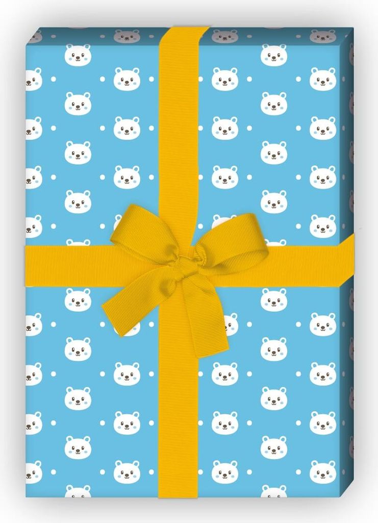 Niedliches Baby Geschenkpapier mit kleinen Teddybären auf hellblau - G7676, 32 x 48cm