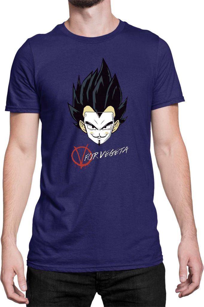 Herren T-Shirt Dragon Anime Manga Ball Z V For Vegeta, Man 2XL / Dunkelblau