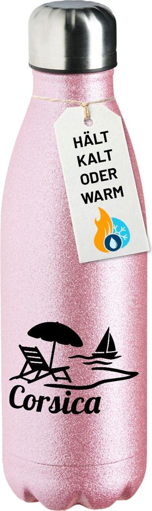 Huuraa Trinkflasche Corsica Frankreich 500ml Pink Edelstahl Wasserflasche Trinkflasche Geschenkidee