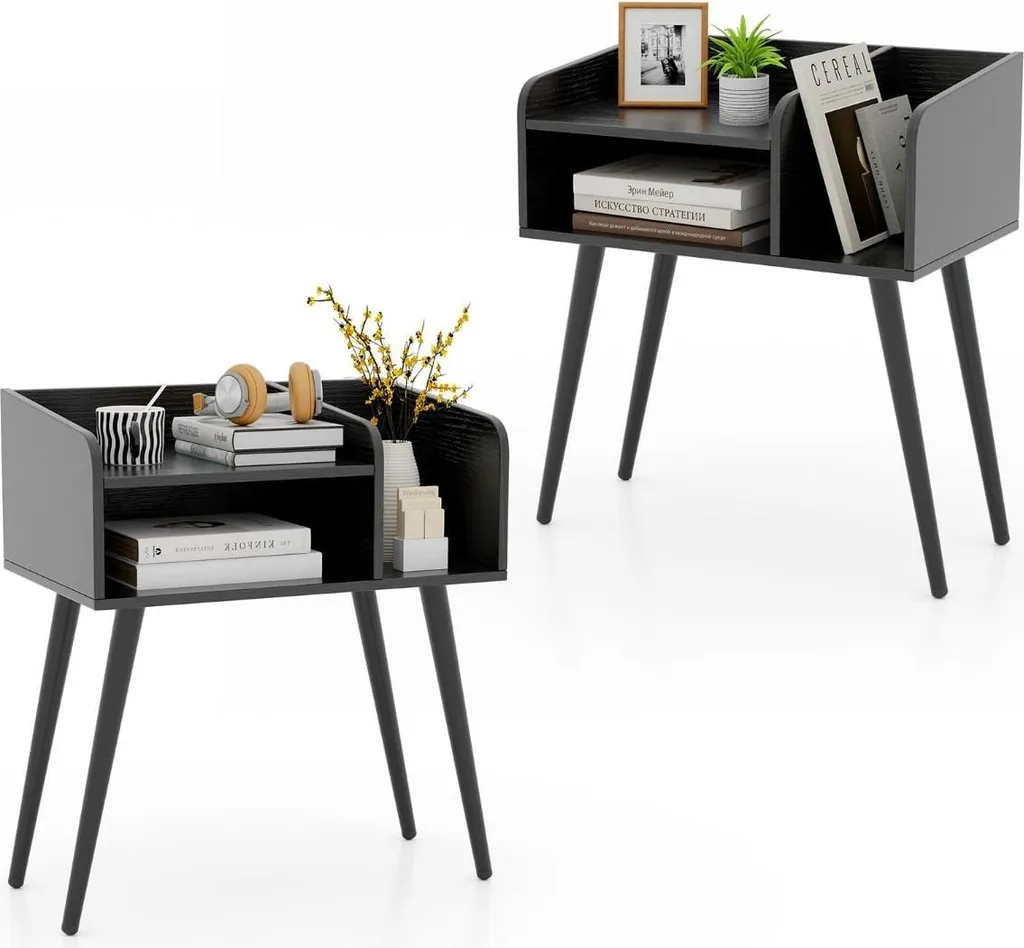 Table de chevet noire avec niche ouverte lot de 2 de chambre