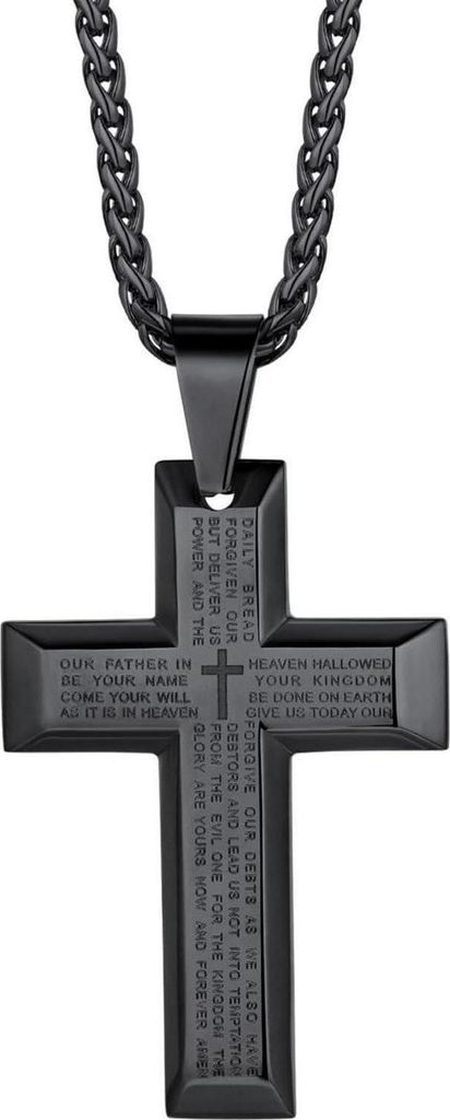 Edelstahl Kreuz Halskette mit Weizenkette in Produktbild 