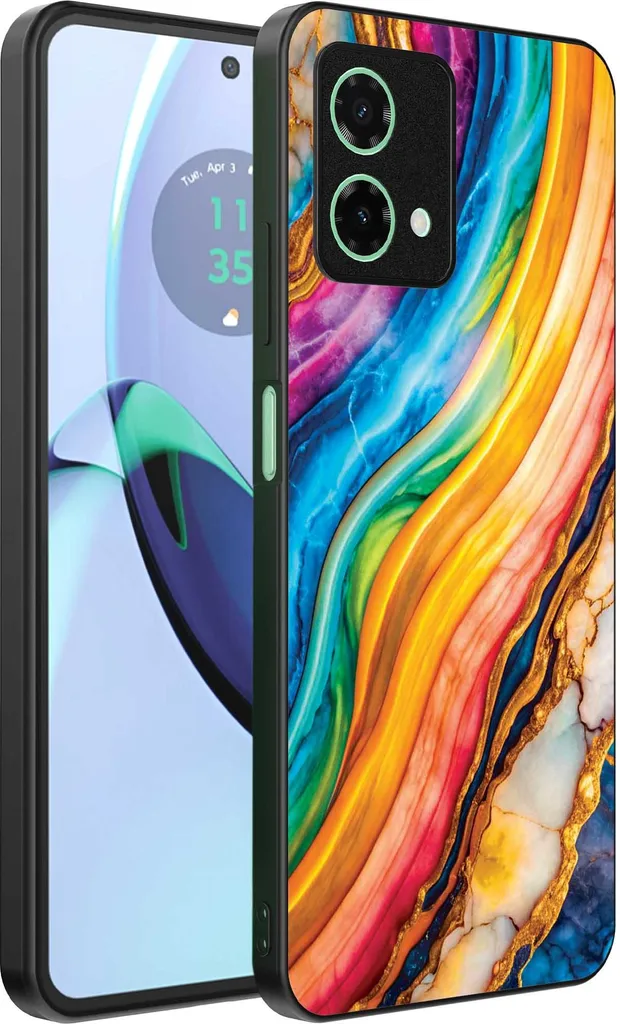 Cover Motorola Moto G84 Effetto Marmo Arcobaleno e Oro - Smartphonica