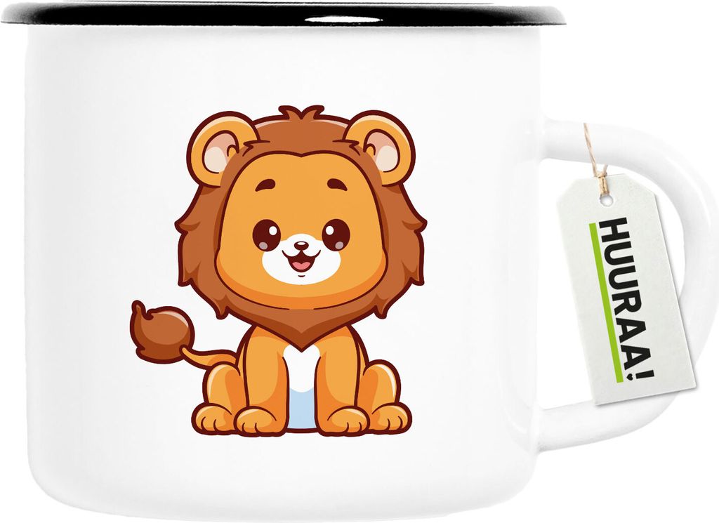 Huuraa Emaille Tasse Löwe Comic 300ml Vintage Campingbecher Geschenkidee