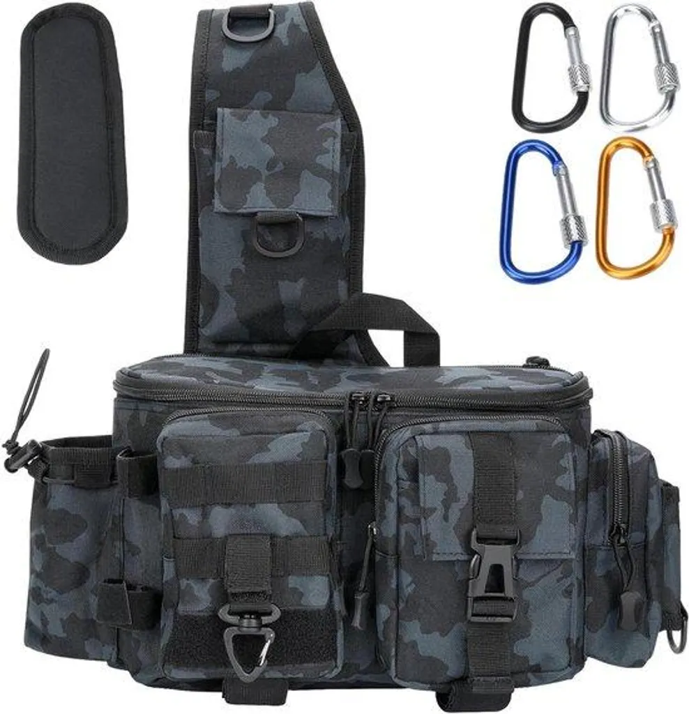 Sac de pêche robuste à grande capacité et multiples rangements kaki