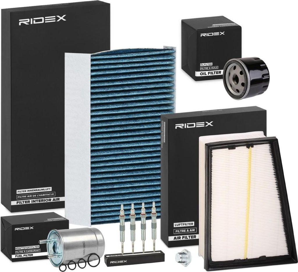 RIDEX Inspektionspaket Filterset für RENAULT MEGANE III Grandtour (KZ0/1) Megane III Schrägheck (BZ0/1) MEGANE III Coupe (DZ0/1) MEGANE CC (EZ0/1)