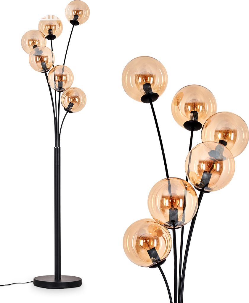 Fossobiubo Stehlampe aus Metall/Glas in Schwarz/Bernstein
