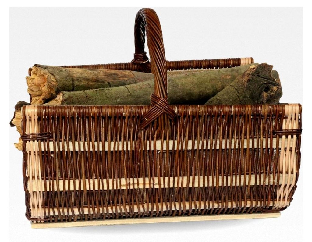 Kaminholzkorb aus dunkler, ungesättigter Weide mit Juteeinsatz – Ovaler Brennholzkorb für Luftzirkulation und Stabilität, (L) 50 cm x (B) 34 c...