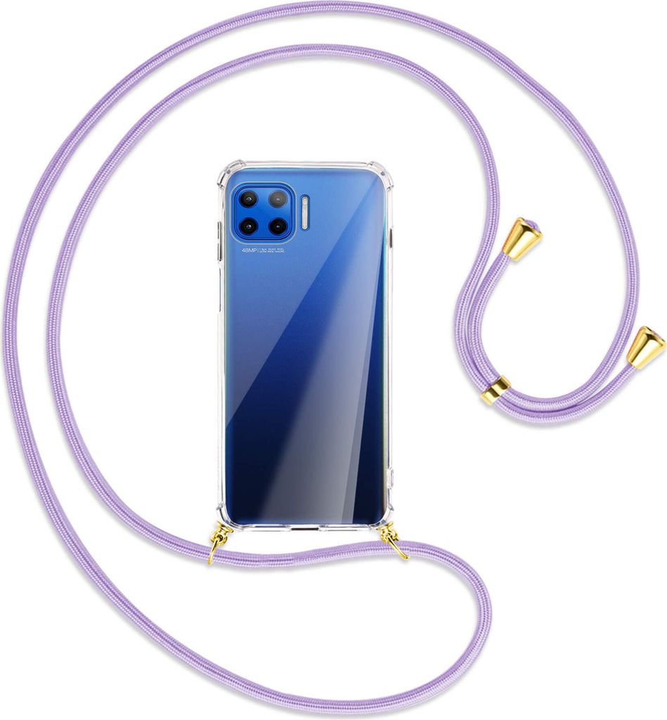 Handykette Backcover-Schutzhülle mit Band (Metall goldfarben) für Motorola Moto G 5G Plus - violett