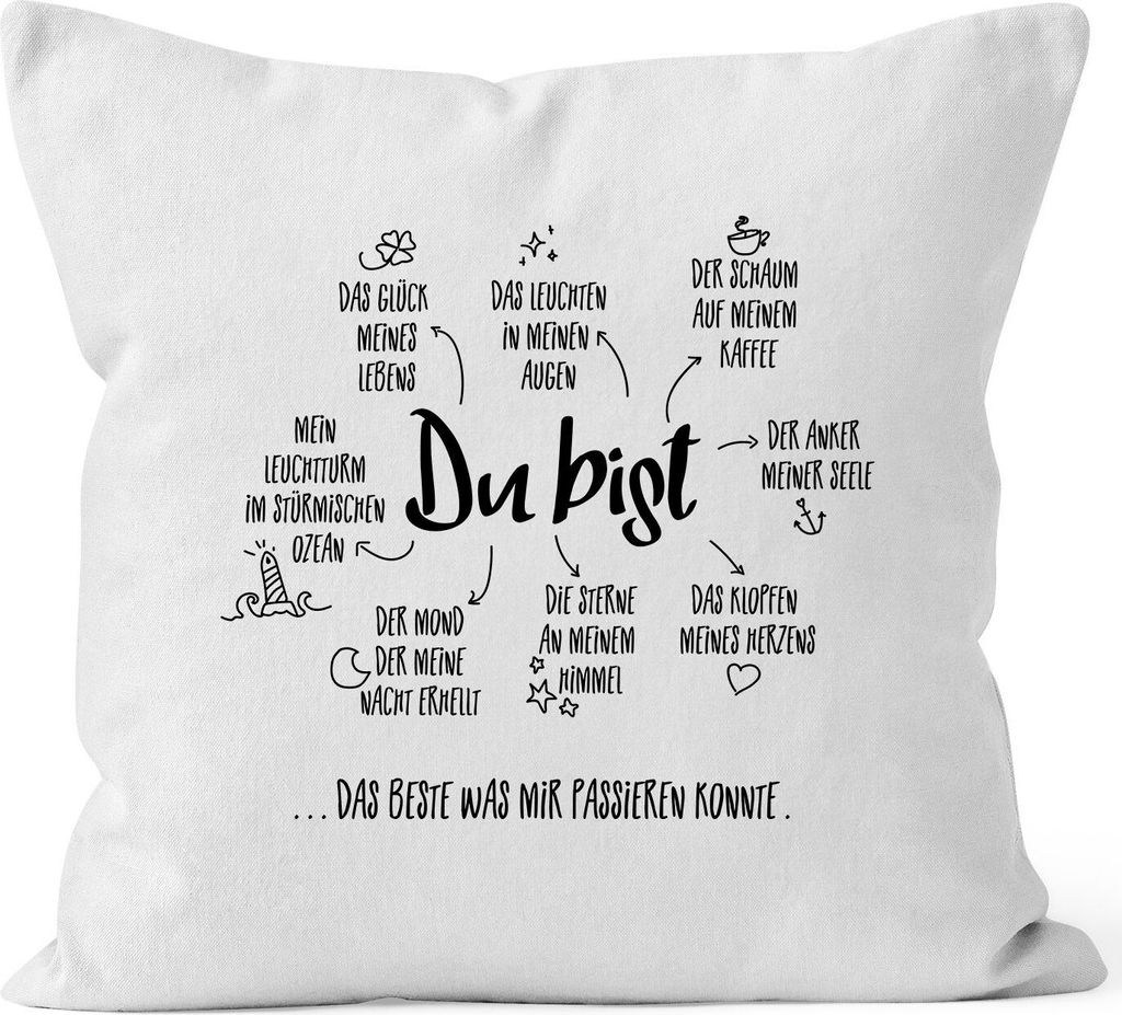 Kissen-Bezug Du bist das beste was mir passieren konnte Geschenk Liebe Valentinstag Kissen-Hülle Deko-Kissen Baumwolle MoonWorks weiß unisize