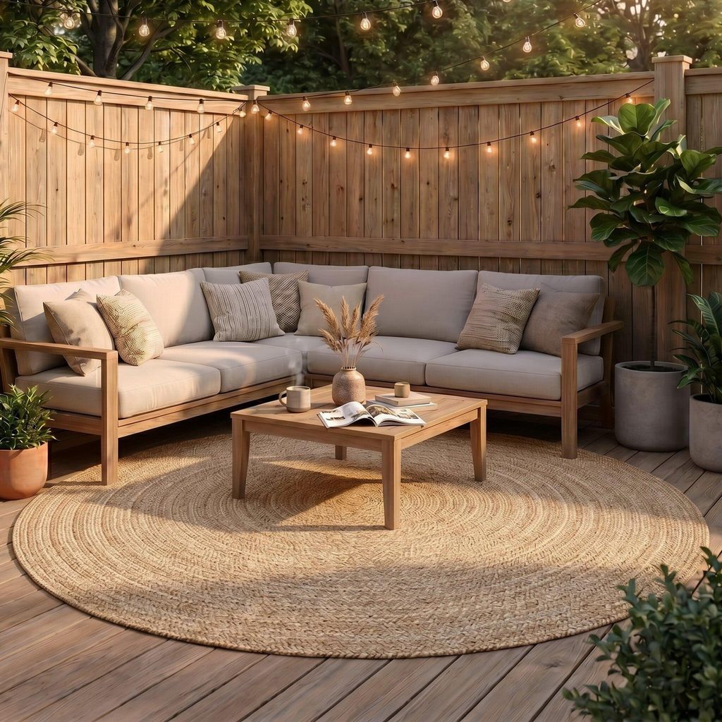 Volero - Outdoor Jute Teppich Rund - Bali Braun - Ø 120 cm Produktbild 