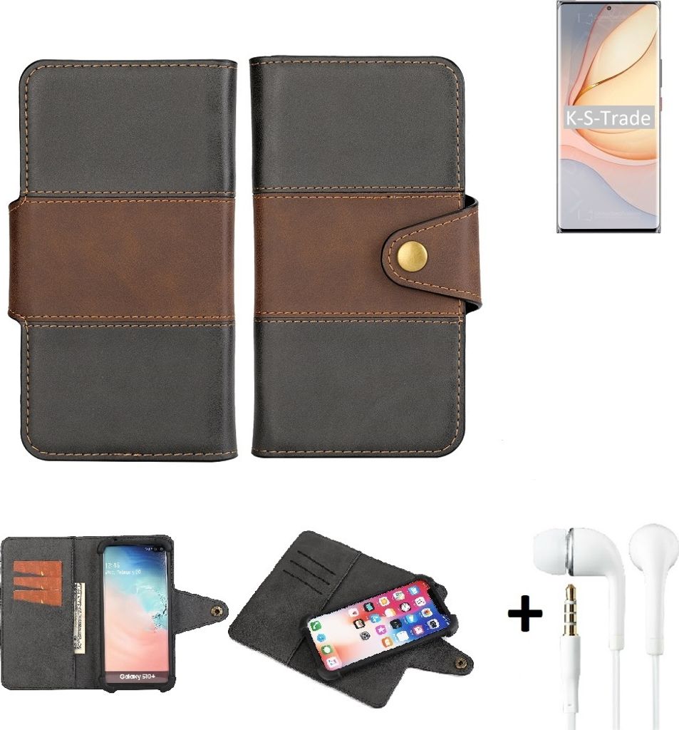 K-S-Trade Handyhülle Schutzhülle Bookstyle Wallet-Case kompatibel mit nubia Z40 Pro Gravity Edition + earphones Bumper rundumschutz schwarz-braun 1x