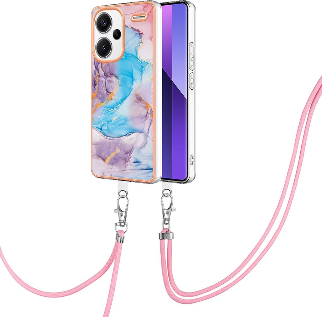 Handykette Hülle für Xiaomi Redmi Note 13 Pro+ 5G Muster TPU Schutzhülle mit verstellbarem Tragegurt Blau