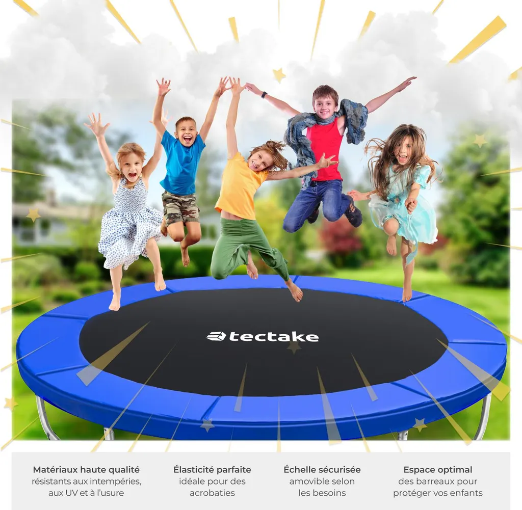 Trampoline 366 cm Modèle B grand format avec saut dynamique et sécurisé