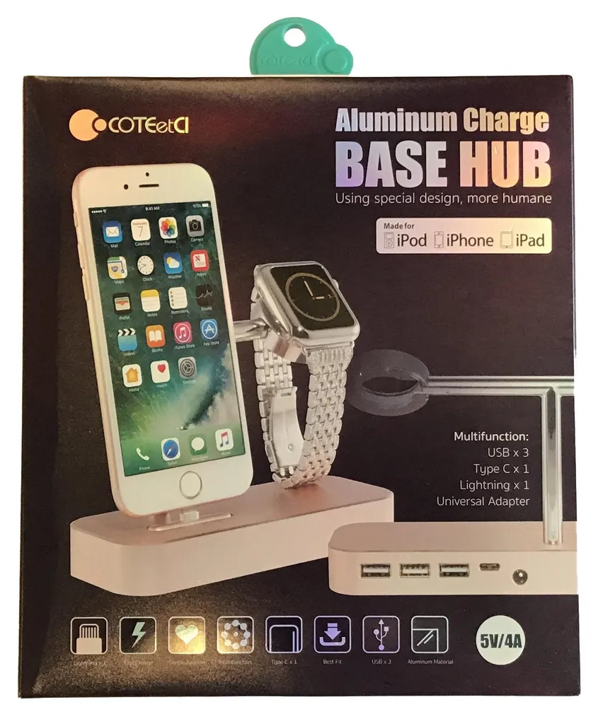 Support de charge anti-rayures iPhone et Apple Watch - Aluminium or stable