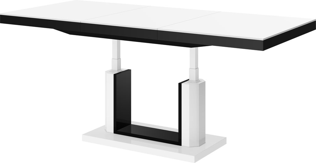 Design Couchtisch Tisch H-120 Weiß / Schwarz Hochglanz stufenlos höhenverstellbar ausziehbar Esstisch